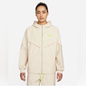 Nike Sportswear Essential Woven Hooded Jacket Sanddrift Volt Swoosh Medium